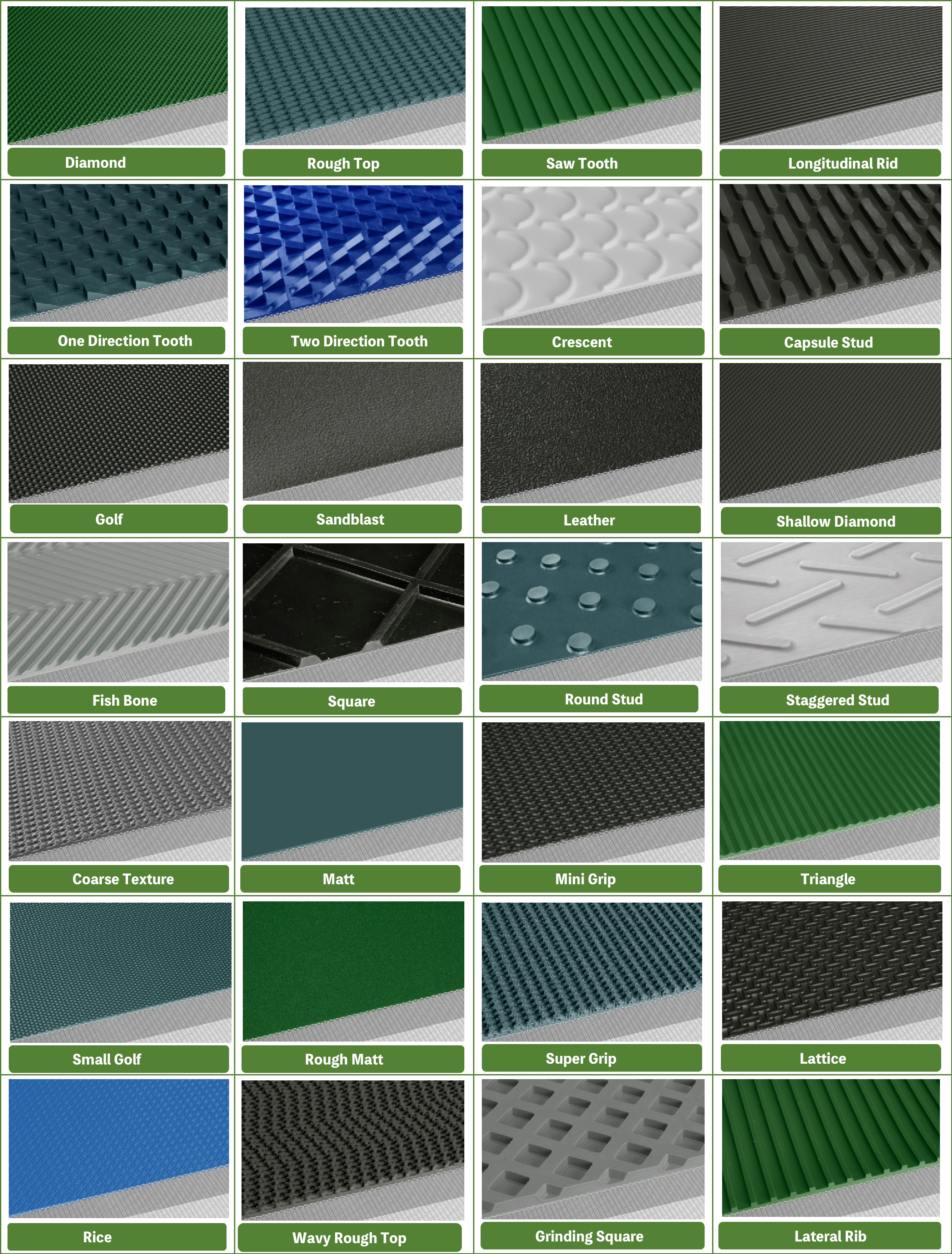 Cintas transportadoras de PVC en diferentes patrones