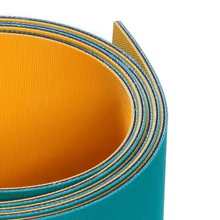 Cintur&oacute;n plano de nylon verde/amarillo para la industria textil