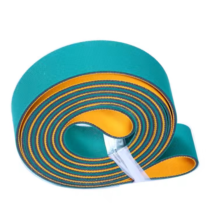 Cintur&oacute;n plano de nylon verde/amarillo para la industria textil